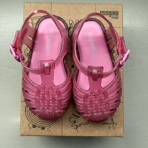 Like New- Mini Melissa Pink Glitter Toddler Sandals